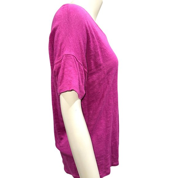 Chicos Pink Puff Sleeve Slub Tee Top Linen Classic Fit Size 1 - Picture 4 of 9